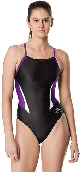 Speedo 여성용 런치 스플라이스 크로스 백 Endurance 수영복 블랙