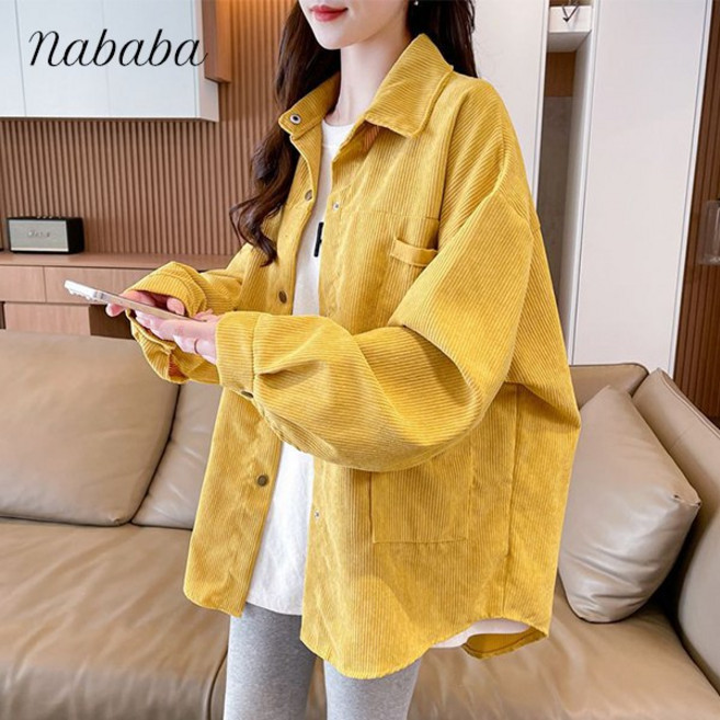 나바바 NB2995 여성 캐주얼 포켓 코듀로이 긴팔 셔츠