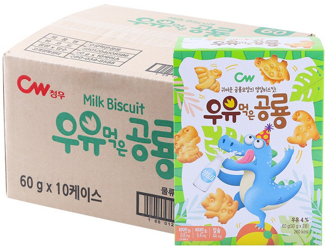 청우식품 우유먹은공룡 비스킷, 60g, 10개