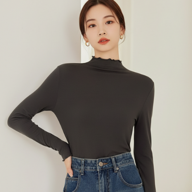 AURESIS 반목 레이어드 티셔츠 슬림 데일리 긴팔