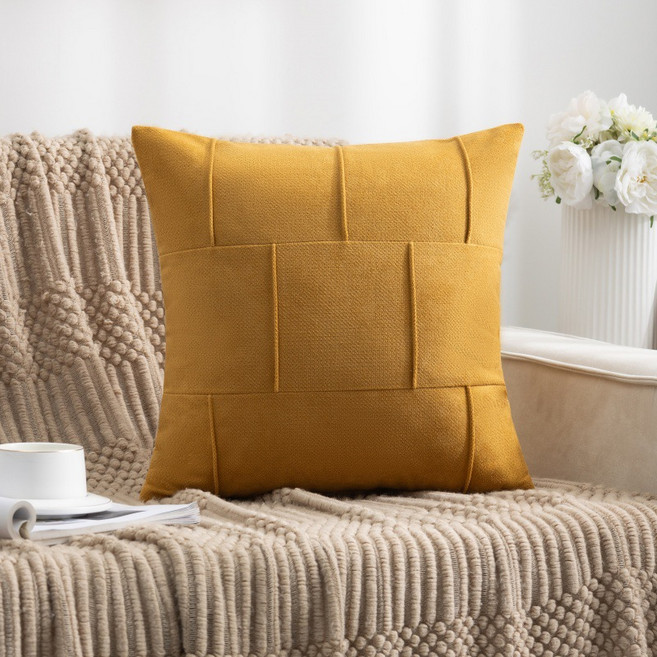 리빙플래너 컬러라인 쿠션 북유럽 거실 쇼파 침대 쿠션 디자인 쿠션커버 (쿠션솜 포함), 머스타드