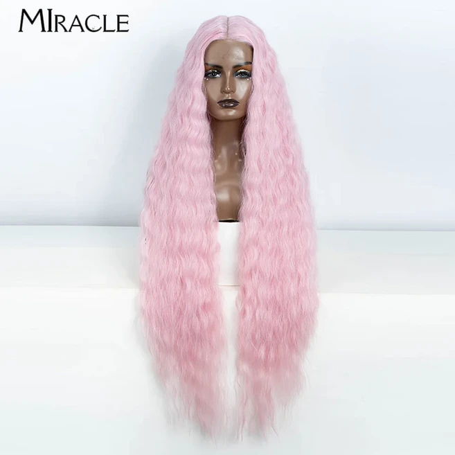 쿠쿠스토어 여성을위한 기적 합성 레이스 프론트 가발 40 인치 코스프레 슈퍼 긴 물결 모양의 내열성 옹 브