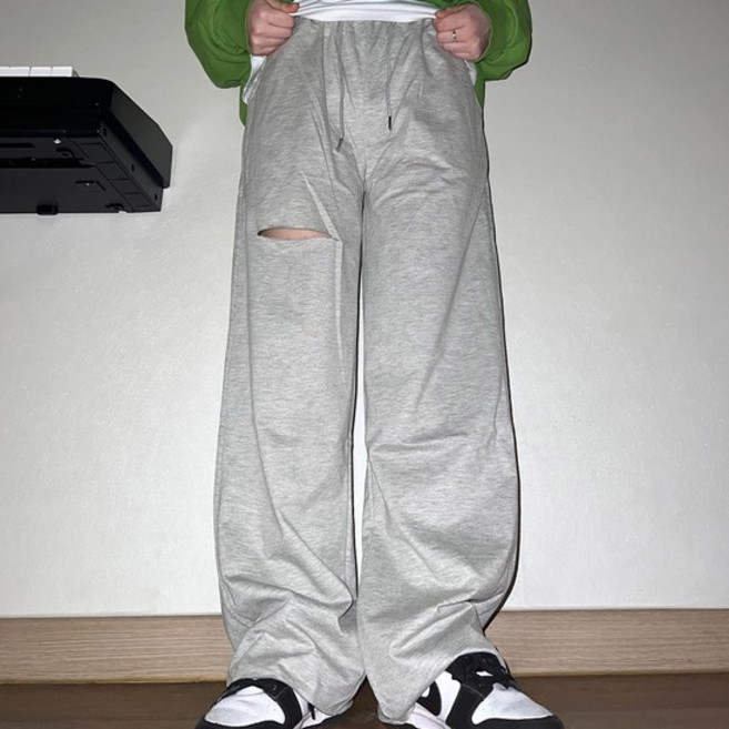 세미 트임 트레이닝 와이드 팬츠 찢어진 밴딩 바지 22114