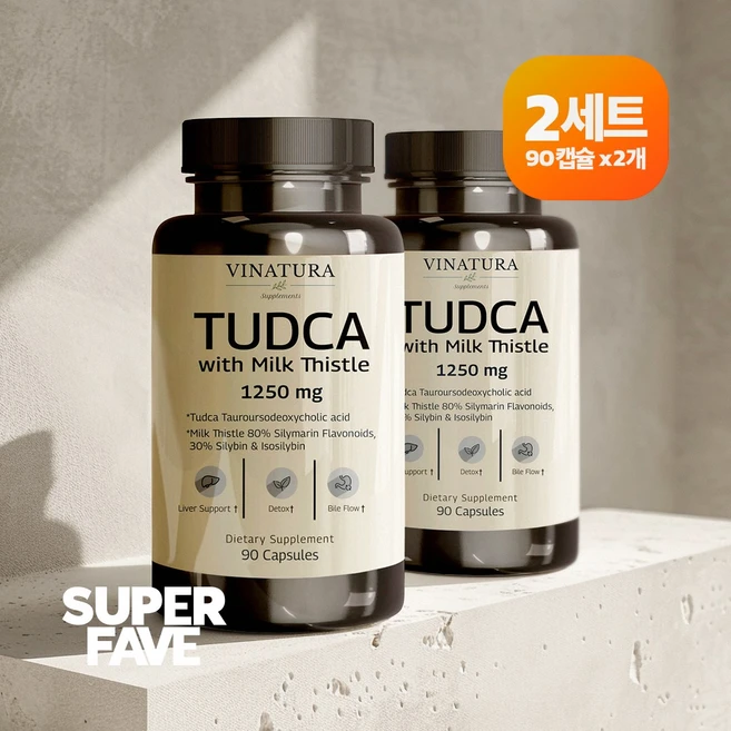 VINATURA 타우로우르소데옥시콜산 TUDCA 투드카 밀크씨슬 1250mg 90캡슐, 2개, 90정 - 쿠팡