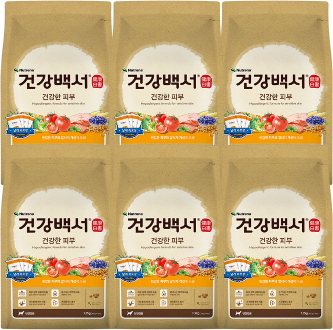 뉴트리나 건강백서 강아지 사료 건강한 피부 건식사료 1.2kg 전연령, 6개