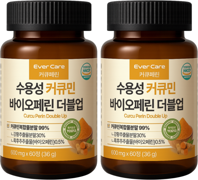 커큐페린 수용성 커큐민 바이오페린 국내특허원료 함유 정제형 강황, 2개, 60정