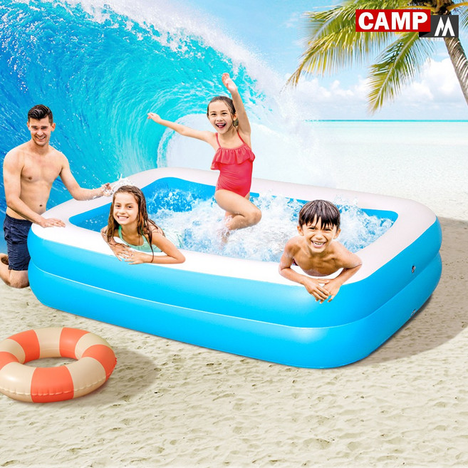 캠프엠 <두툼한 2단 공기층> 야외 놀이터 유아 에어 풀장 키즈 실내 워터파크 물놀이장 어린이집 쿠션 볼풀장 신생아 물놀이 수영장 홈캉스 용품 @CAMP 7695497May9067, 블루색상 자이언트(중)_PCV, 1개