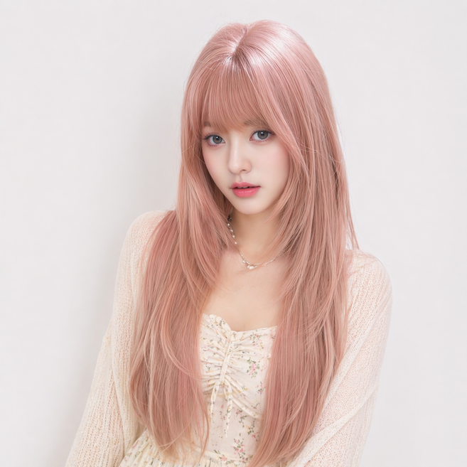 KIRABI 자몽핑크 롱 가발 여성 통가발 여신 긴머리 자연스러운 스트레이트 80cm, 1개, KPE-0491(자몽핑크)80cm