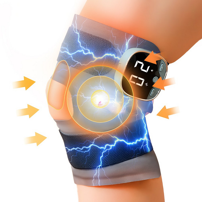 저주파 온열 무릎 마사지기 EMS 저주파 무릎안마기 미세전류 무릎 보호대 한글 음성 안내 5가지 미세전류 모드 9단계 강도조절 3단 온열, 블루