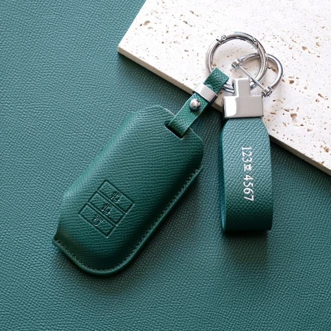 (무료각인)트니르 기아 호환 쏘렌토 MQ4 니로 스포티지 nq5 셀토스 카니발 k8 k7 k5 k3 EV6 모하비 더뉴 레이 차 키케이스 가죽 + 키링 차량용품 키홀더, 기아B타입(7버튼), 그린