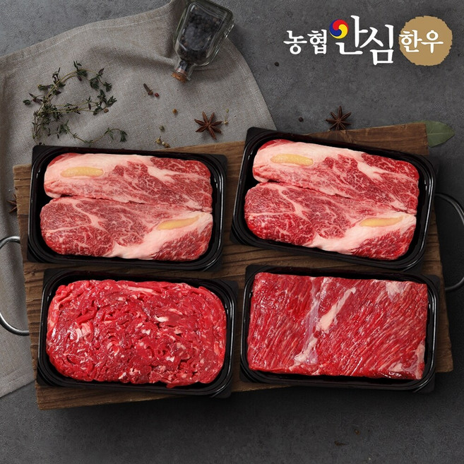 [농협안심한우] 1등급 구이정육 1호 선물세트1.2kg (등심300g+등심300g+불고기300g+국거리300g), 1200g, 1세트