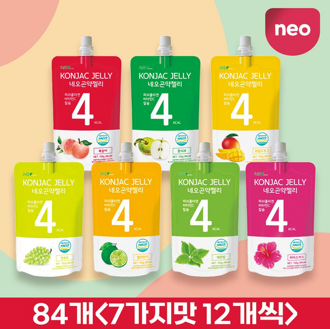 네오곤약젤리 7가지맛 12개씩 대용량포장, 84개, 150g