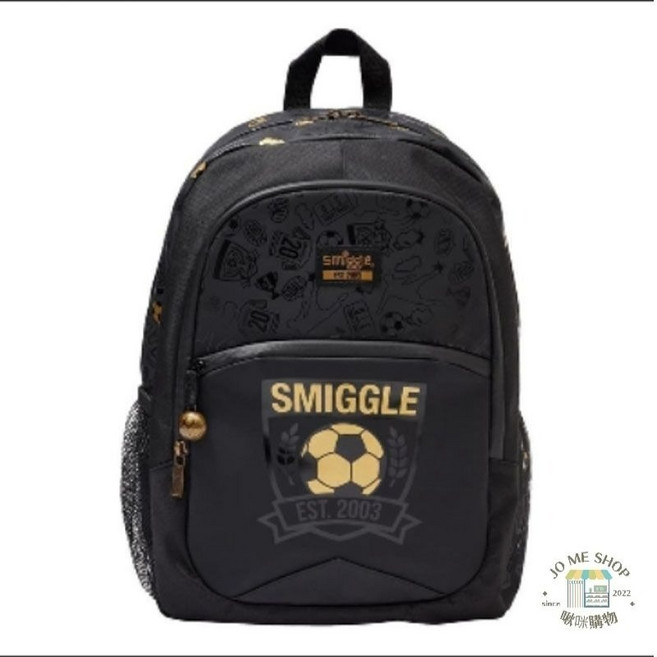 smiggle 黑色電路足球背包 書包, 1個, 20週年金色小足球書包(42x30cm