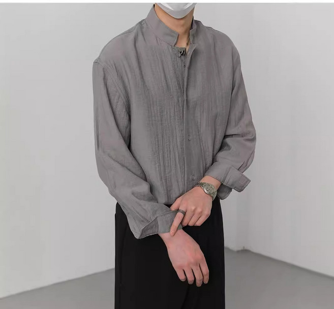 【新中式國風】亞麻襯衫 男襯衫 長袖襯衫 休閒襯衫 立領襯衫 寬鬆版型 薄款透氣 四季可穿 潮流百搭