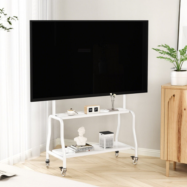 Bornoon 이동식 티비 스탠드 거치대 32-75인치 2단 선반, 화이트/SRBXG