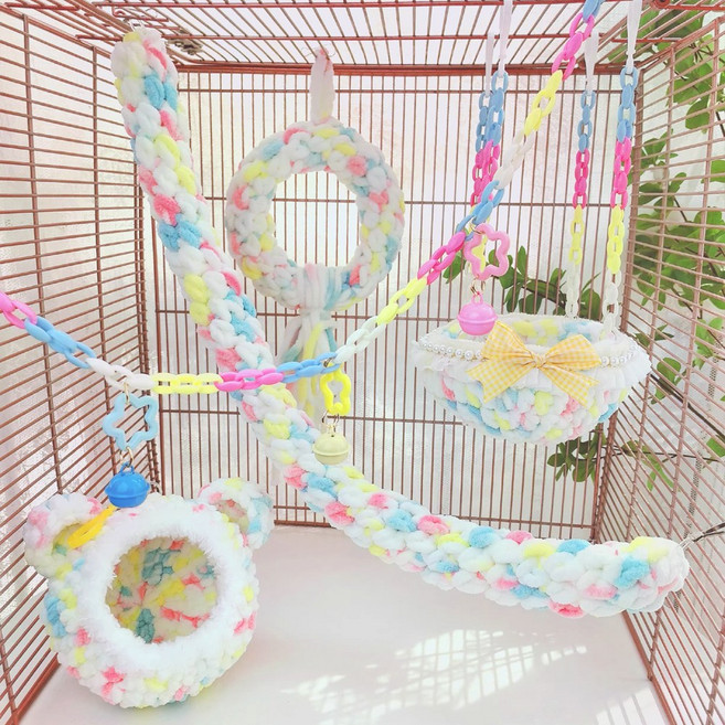 앵무새 포치 은신처 그네 해먹 체인 바인 5종 세트 피그미다람쥐 슈가글라이더, 1개, 솜사탕