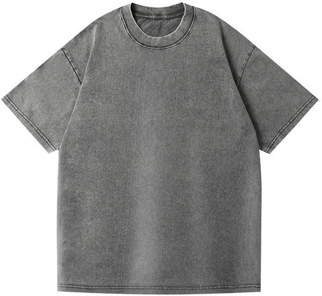오래된면 티셔츠 무거운 짧은소매 드롭 어깨 큰 버전 모래세척, 1g, 230g 그레이 티셔츠 워싱 및 디스트레스드