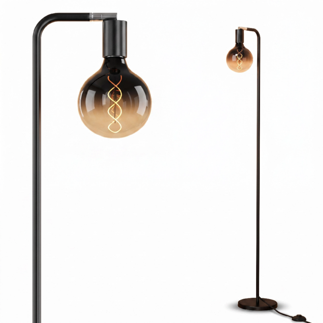 모던 인더스트리얼 스탠드 플로어 램프 (전구 포함) 12.7cm 전구 175cm 높이 따뜻한 백색광 E26 소켓 풋 스위치 사무실 거실 침실 조명, 블랙