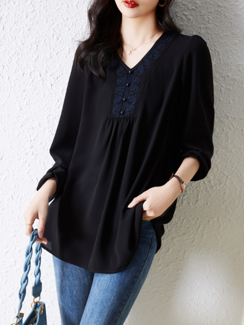 큰언니 초가을 긴팔 여성빅사이즈 블라우스 자수 티셔츠 BS06714#