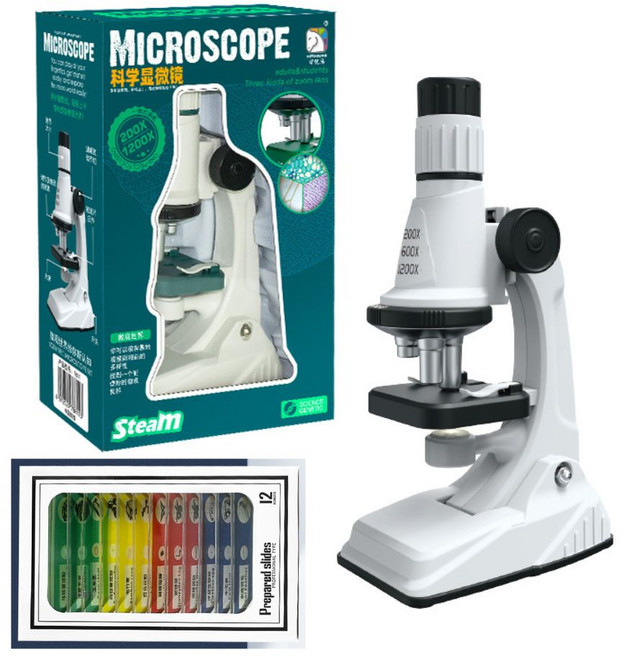 나나봉봉 1200X LED 스탠드 현미경, 화이트&블랙(12종 관찰슬라이드), 1개, 1200배율