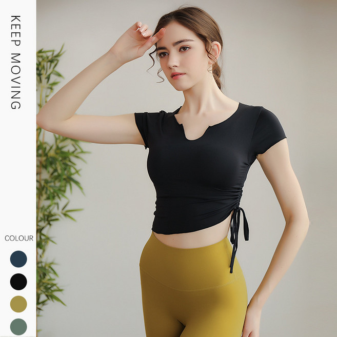 Clybo 봄과 여름 새 요가 의류는 로프 v -1- 넥 짧은 셔츠 속도 드라이 런 짧은 -Sleeved Fitness Service Female