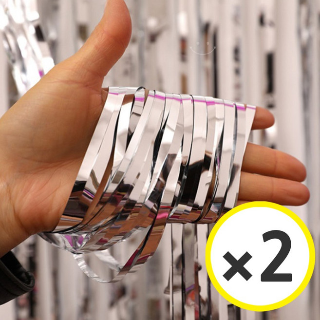 생일파티 용품 파티커튼 42컬러 홀로그램/새틴 무광/파스텔/샤이니 포토존 소품 은박 수술 가랜드 커튼 [에브리띵스마일], 샤이니 실버, 2개