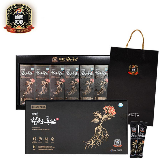 한국고려홍삼 원더풀 침향홍삼 60포 6년근 국산 홍삼 홍삼농축액 침향 추출액 천궁 작약 영지 숙지황 감초 대추 계피 당귀 함유 쇼핑백 증정 명절 추석 설 선물세트, 6개, 900g