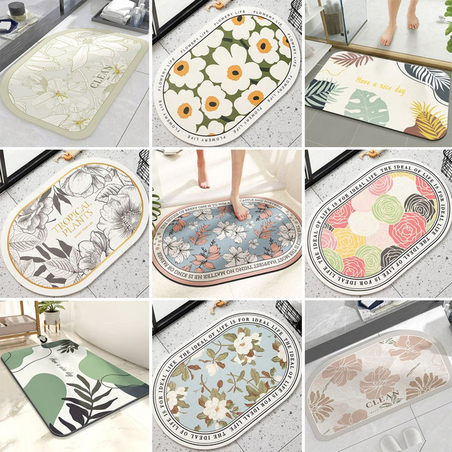 [사은품증정] 규조토 발매트 욕실 화장실 현관 주방 미끄럼방지 깨지지않는 매트, 12 타원 화이트프라워