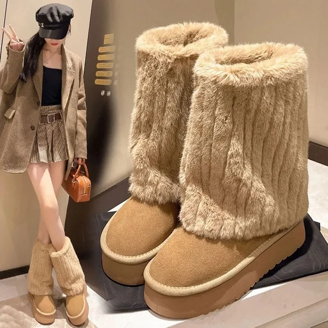 女款毛絨厚底短靴