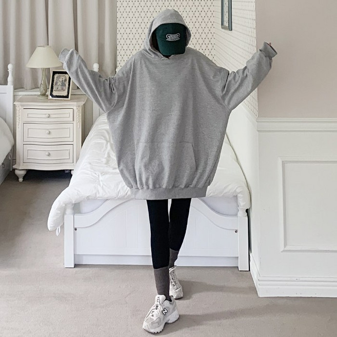 애플망고옷장 빅사이즈 긴팔 푸어무지주머니 롱롱 후드 롱박스티 오버핏 티셔츠 간절기