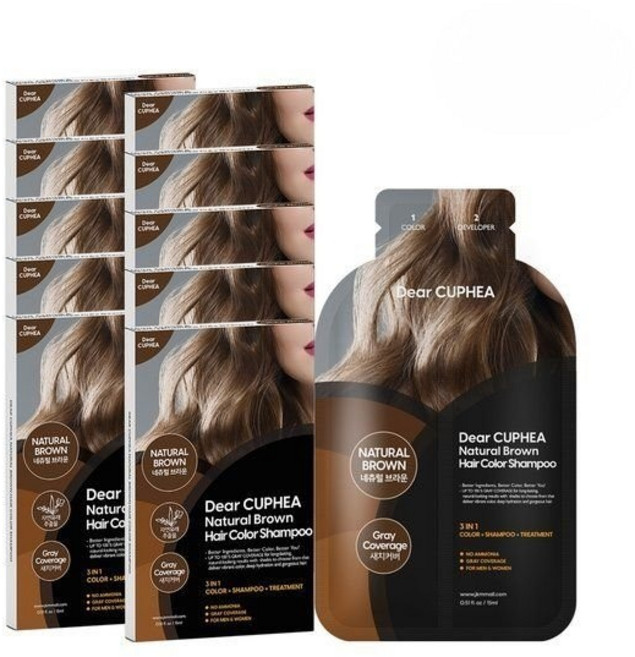 디어쿠페아 네추럴 브라운 헤어 컬러 샴푸 간편 염색약 10개 새치커버, 네츄럴브라운