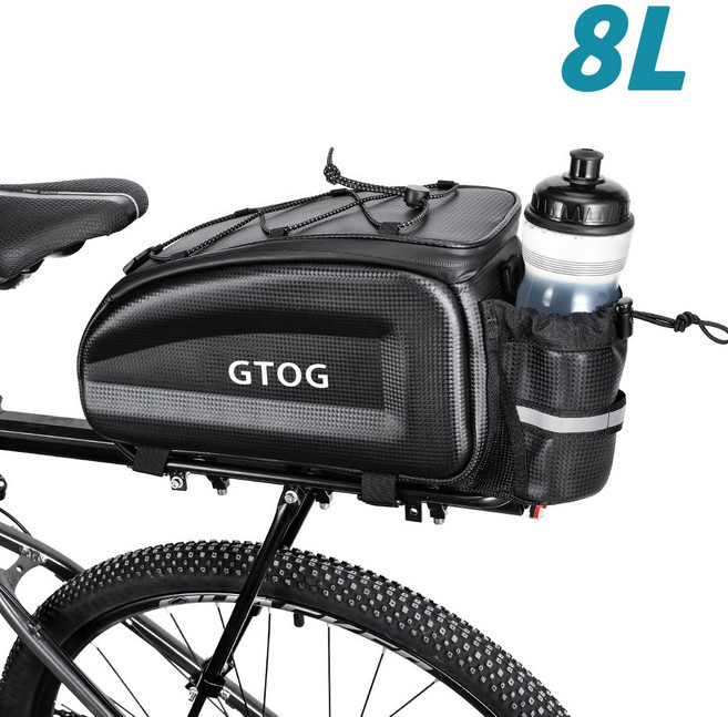 GTOG 방수 자전거 뒷좌석 짐받이 가방 투어백 멀티 자전거 뒷좌석 가방 물병 주머니가 부착된, 8L