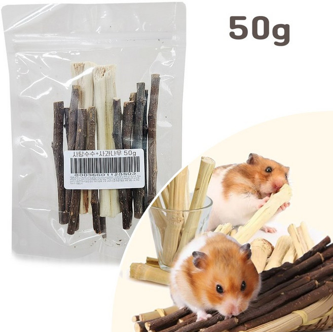DQmall 사탕수수+사과나무 피그미다람쥐 햄스터 이갈이 간식, 1개, 50g