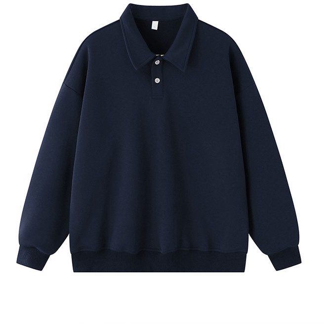 투니스 단색 심플 캐주얼 폴로넥 긴소매 맨투맨 티셔츠