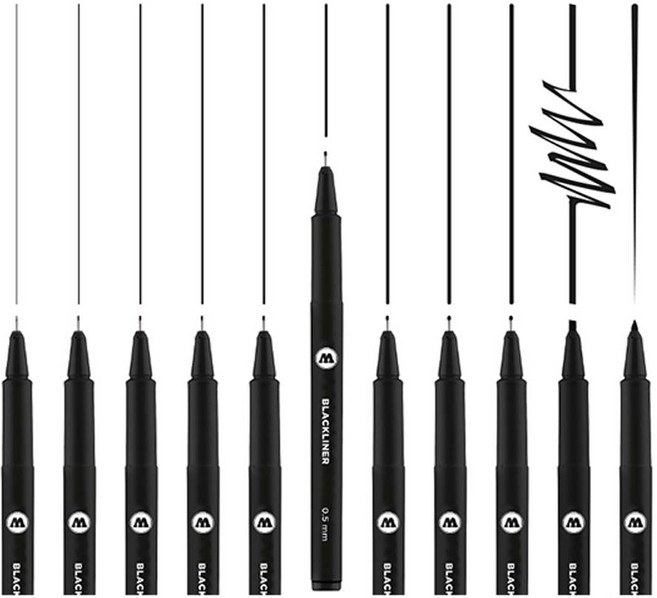 모로토우 블랙라이너 Blackliner 무광 라인펜 모음, 1개, 0.1mm