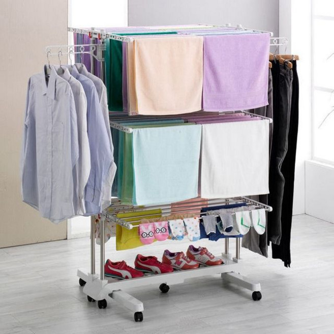 [이츠인] 위즈홈 접이식 스테인레스 빨래건조대 프리미엄 6단 (더블라인) 와이드건조대, 1개