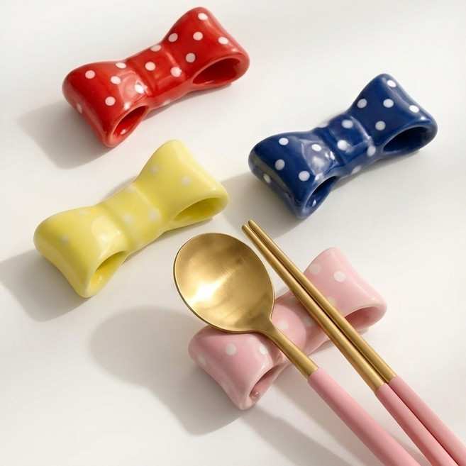 세라믹 젓가락 리본 예쁜 수저받침 4종 세트, 1개, 레트로