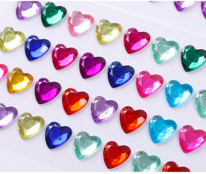 하트 입체 10매 보석 샤이니 하트 둥근 접착비즈 꾸미기 화려한 패턴 비즈 스티커, 10장