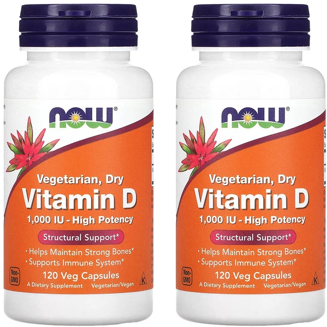 나우푸드 2개X 채식주의자용 건조 비타민D 1000IU 베지 캡슐 120정, 2개 - 쿠팡