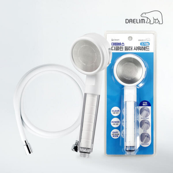 아트박스/대림바스 디클린 3기능 샤워기 + 잔수배출 샤워줄 2M (화이트)