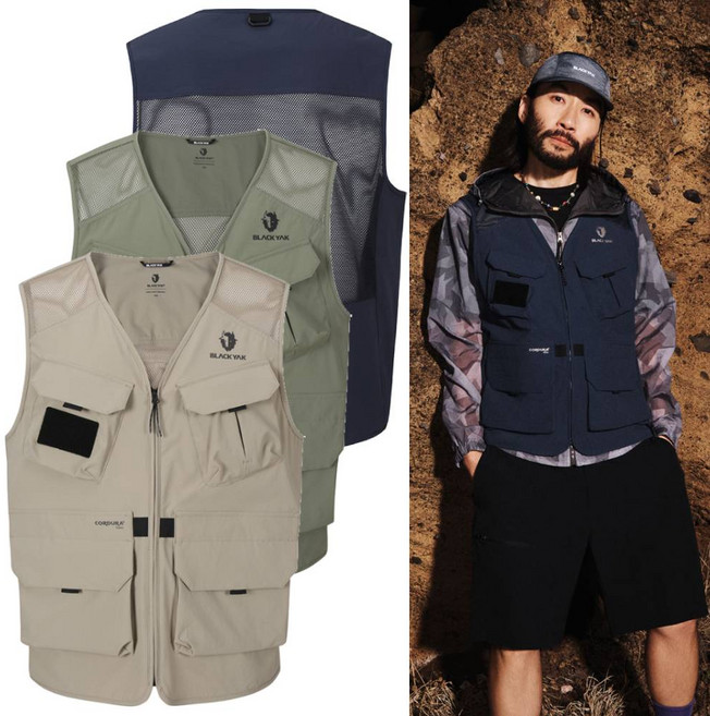 블랙야크 남성 유틸리티 코듀라 베스트 내구성 신축성 좋은 포켓 메쉬조끼 1BYVSMU003