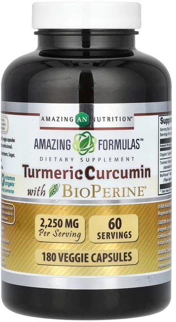 아이허브 강황 커큐민 Bioperine 함유 2250mg 베지 캡슐 180정(캡슐 1정당 750mg), 1개, 180정 - 쿠팡