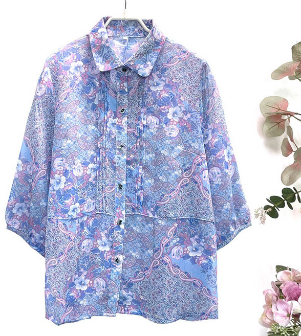 국민할매 국내생산 할머니옷 엄마옷 카라 폰타나 주름 쉬폰 7부 블라우스[KH-2511] 어르신옷 여름남방 요양원옷