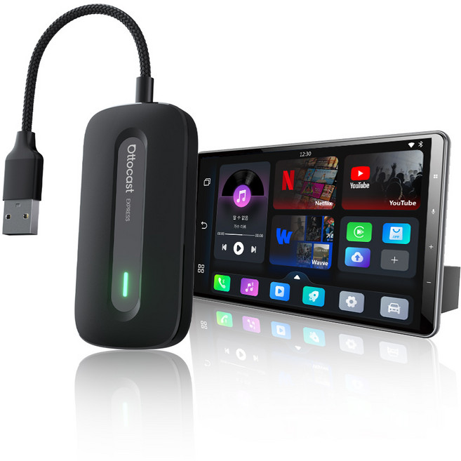 오토캐스트 Express Play2Video 무선 안드로이드 오토 카플레이 박스 유튜브 넷플릭스 콘텐츠 스트리밍 가능, 블랙, CA515-TK2