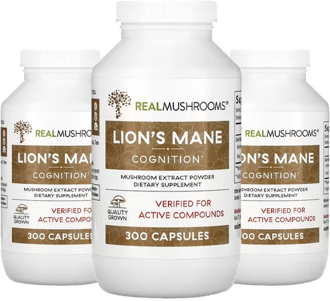 리얼머쉬룸 노루궁댕이버섯 Lion's Mane 노루궁뎅이버섯 추출물 300캡슐3통, 300정 - 쿠팡