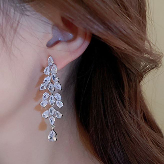 여성 파티 공연 큐빅 트리 롱 드롭 귀걸이 A959