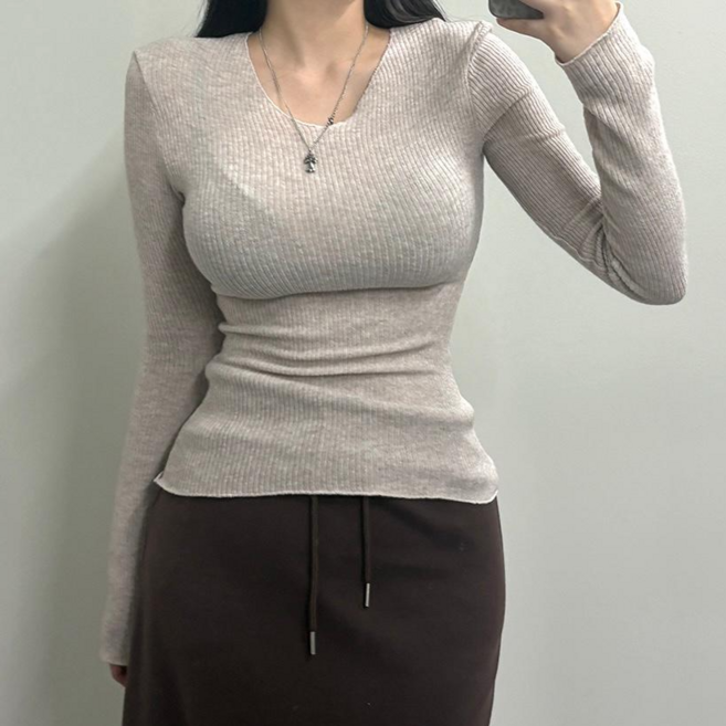 VANANA2 국내제작 Long/Short [2ver] 부유방커버핏! 글램룩 딥브이넥 얇은 시스루니트 스판 슬림골지티