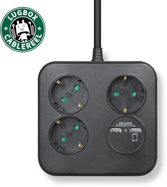 two1mall [러그]LUG CUBE 큐브 프리미엄 사각 2포트 USB 멀티탭 3구 [1.4M] [블랙], 1개, 1.4m, 블랙
