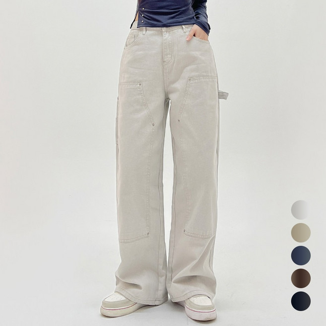 코모도 여성 와이드 카펜터 면바지 밑단 스트링 워크웨어 바지 조거 팬츠 ( 2단기장 )