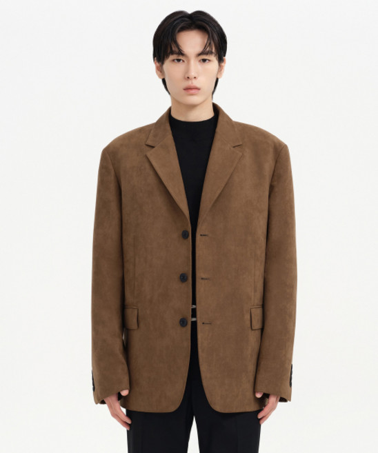 무신사 스탠다드 신세틱 스웨이드 오버사이즈 3버튼 블레이저 라이트 브라운 525139